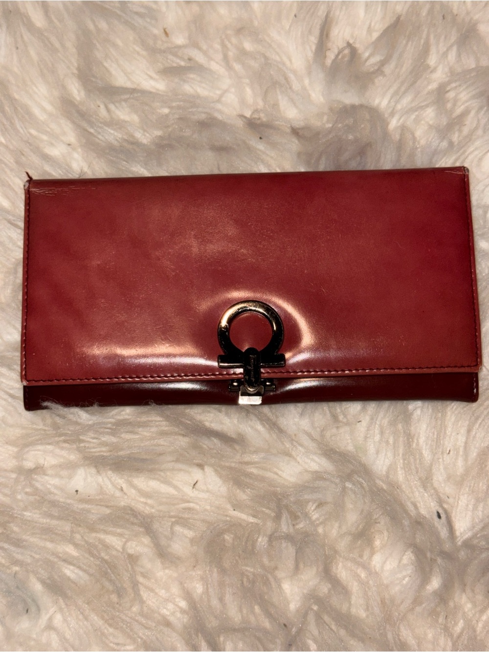 Salvatore Ferragamo Burgundy Leather Gancini Continental Wallet 227509